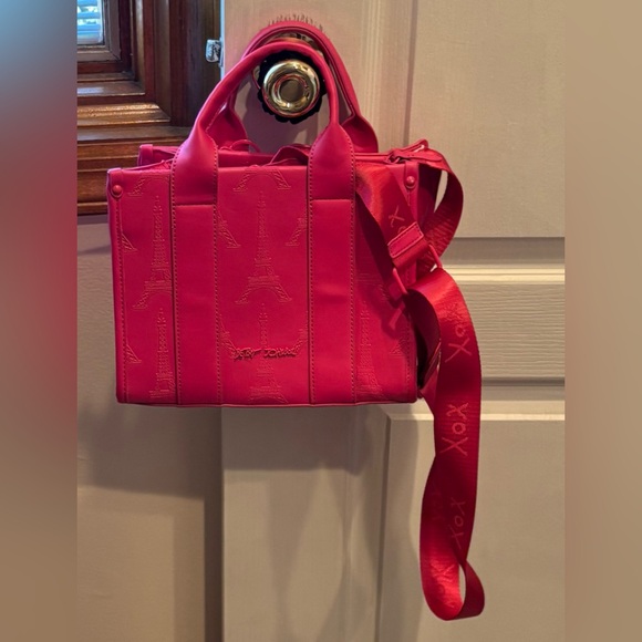 Betsey Johnson Handbags - Betsey Johnson Hot Pink Embossed Mini Crossbody Tote